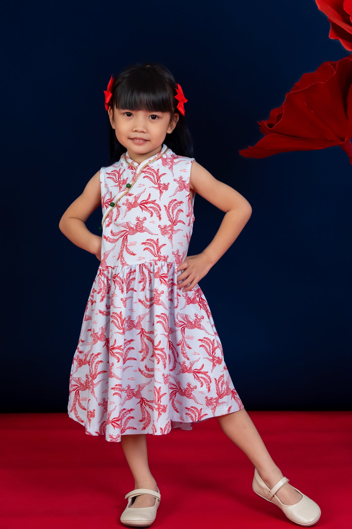 Jersey Luna Cheongsam Blue-Red Phoenix | Elly CNY 2024 – The Elly Store