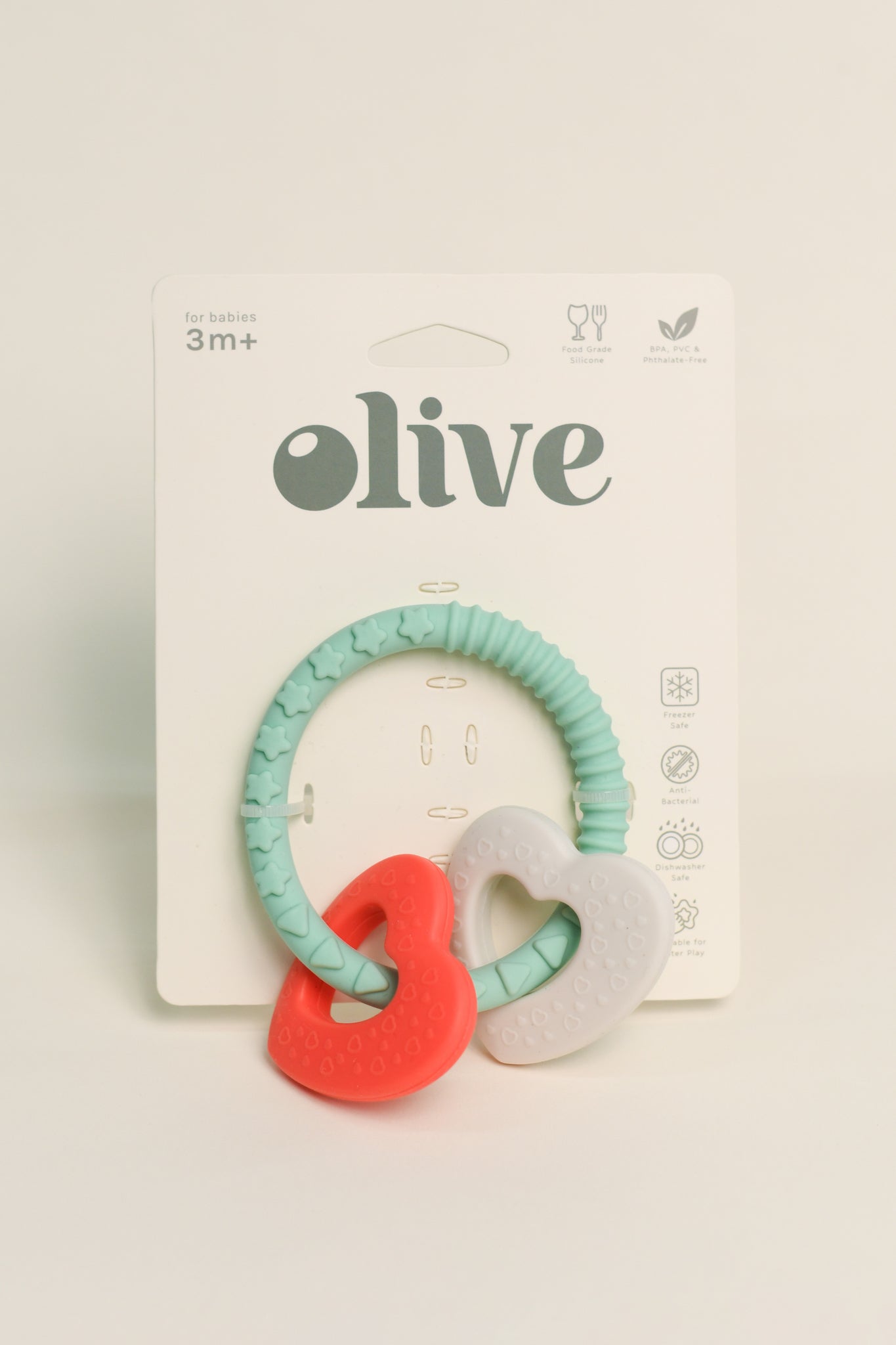 Olive Double Heart Teething Ring | The Elly Store 