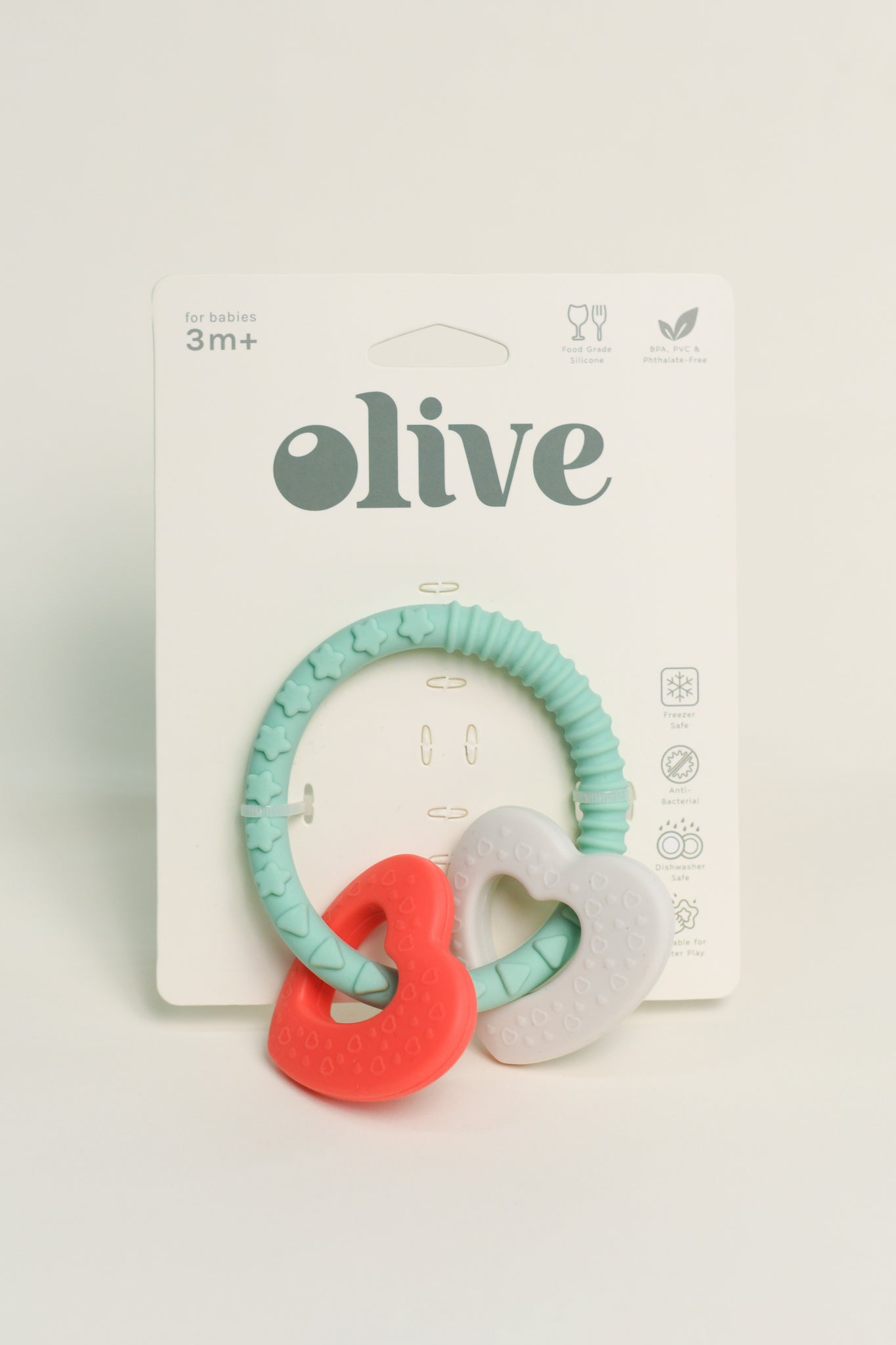 Olive Silicone Toys | Double Heart Teething Ring