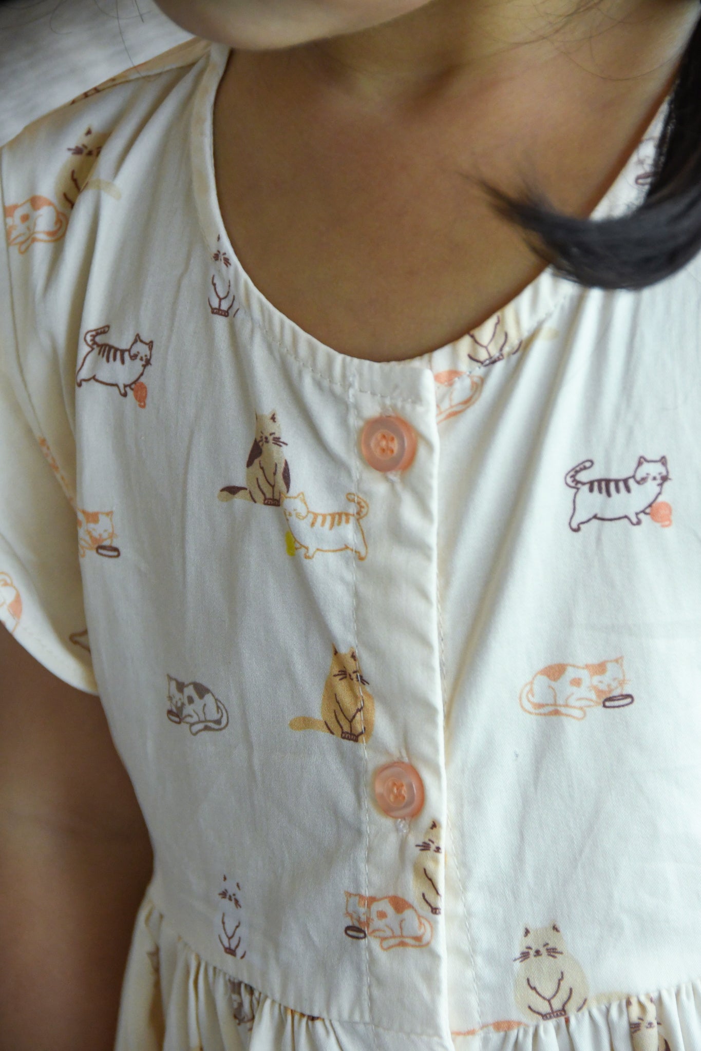 Claire Dress - Cream Latte Cats | The Elly Store