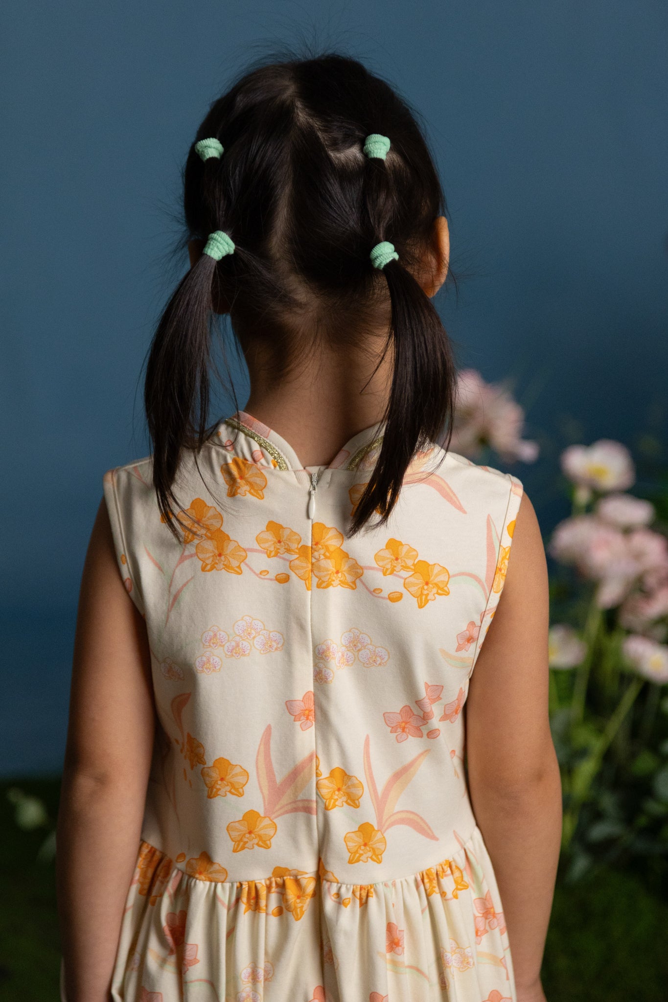 Jersey Luna Cheongsam - Cream Orchid Garden