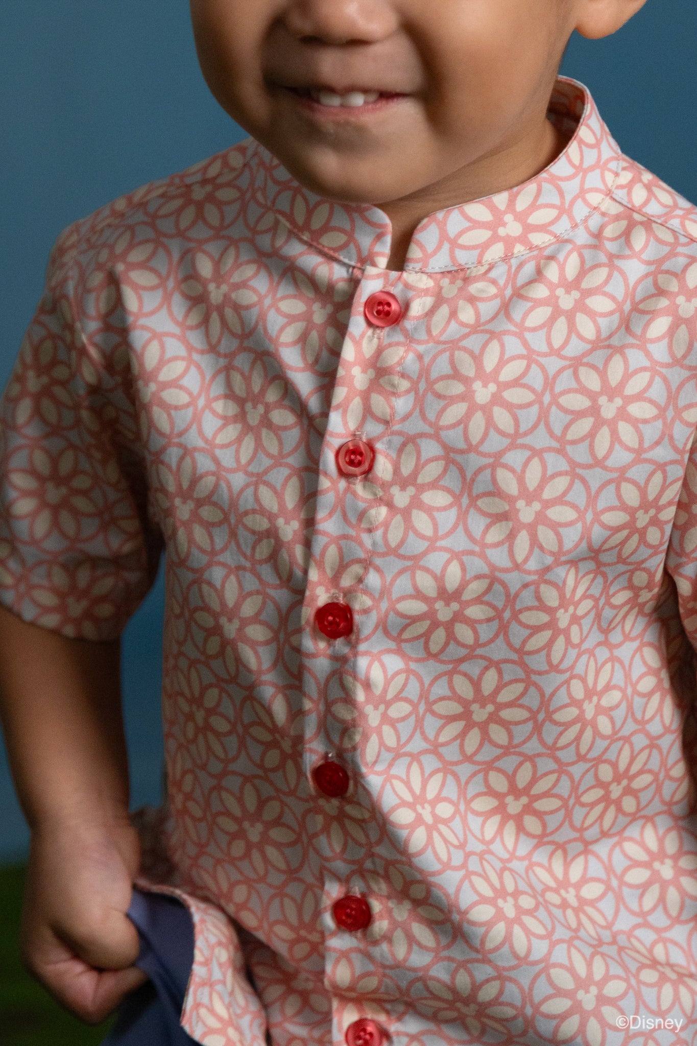 Mandarin-collared Shirt - Mickey Honeycomb Tiles