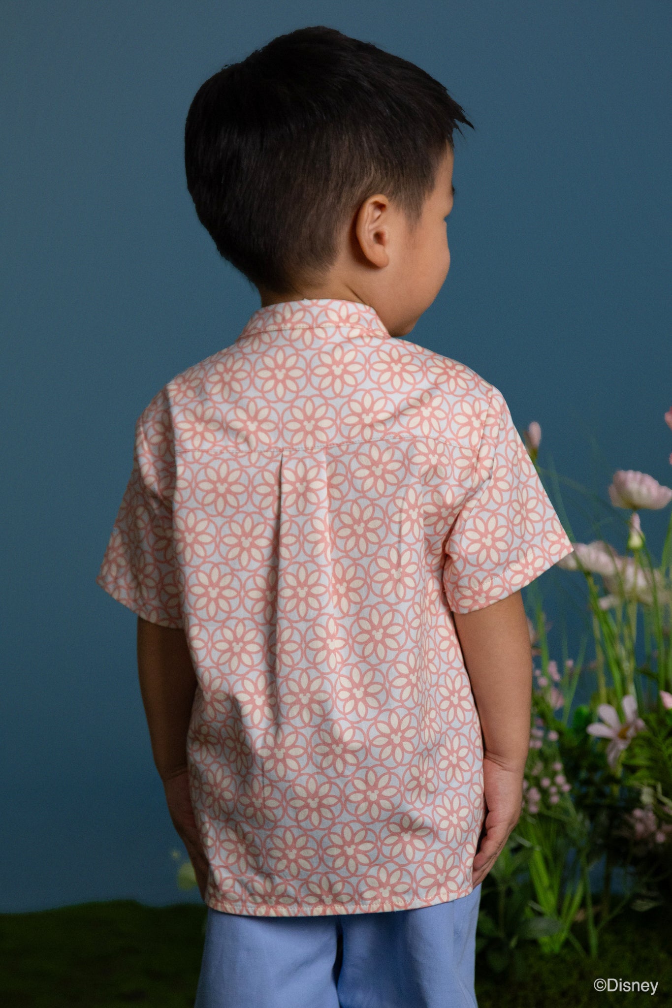 Mandarin-collared Shirt - Mickey Honeycomb Tiles