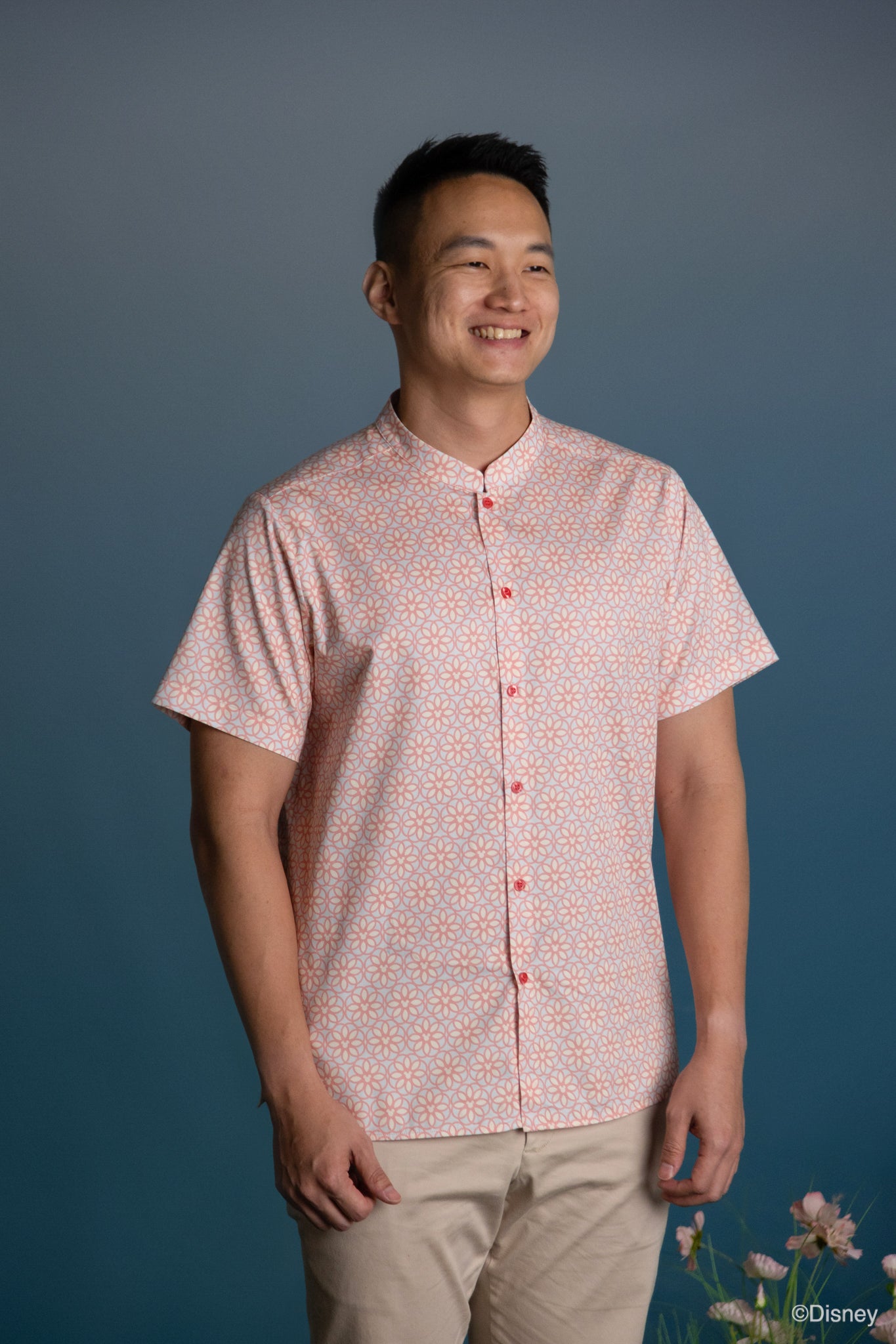 Men's Mandarin-collared Shirt - Mickey Honeycomb Tiles