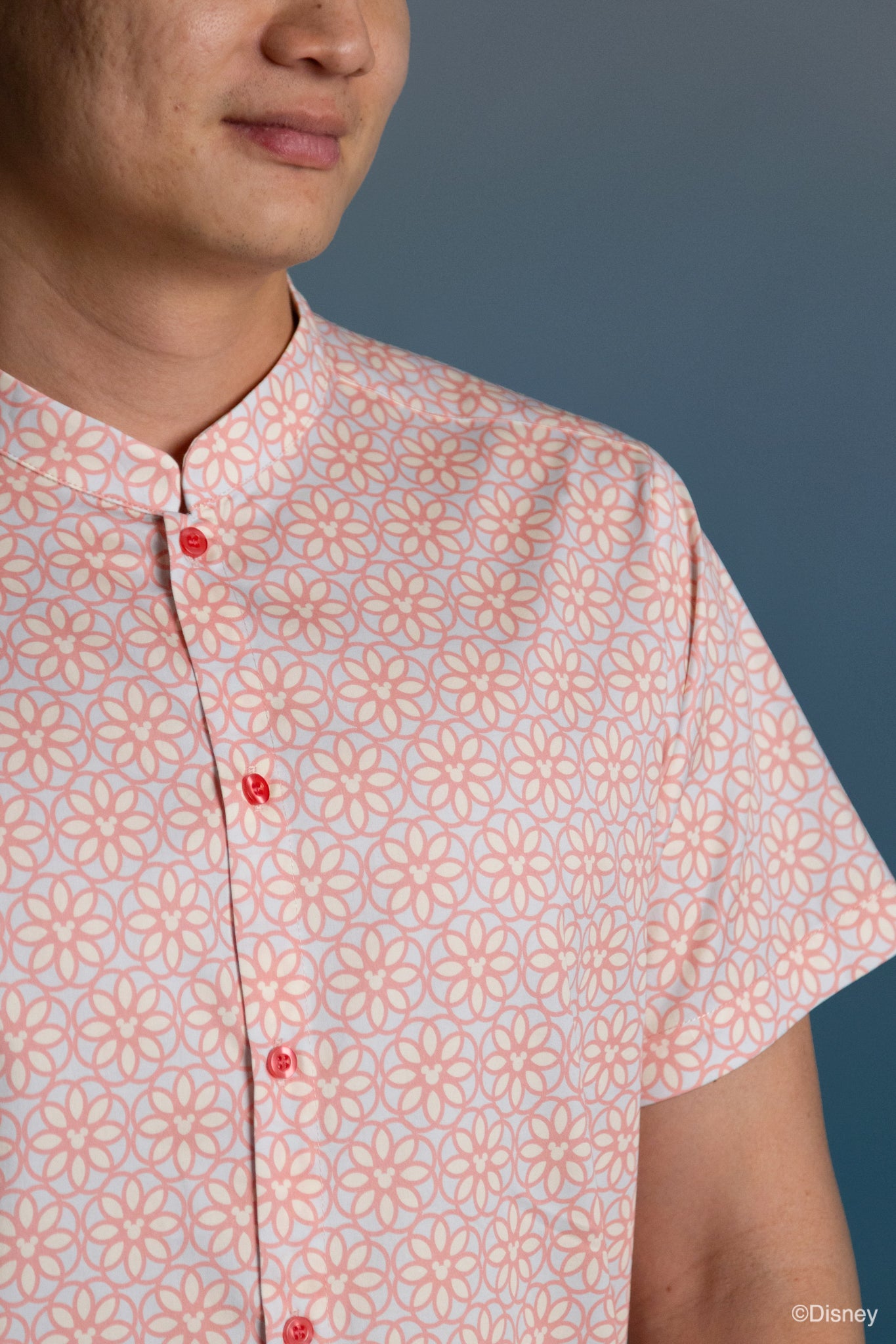 Men's Mandarin-collared Shirt - Mickey Honeycomb Tiles