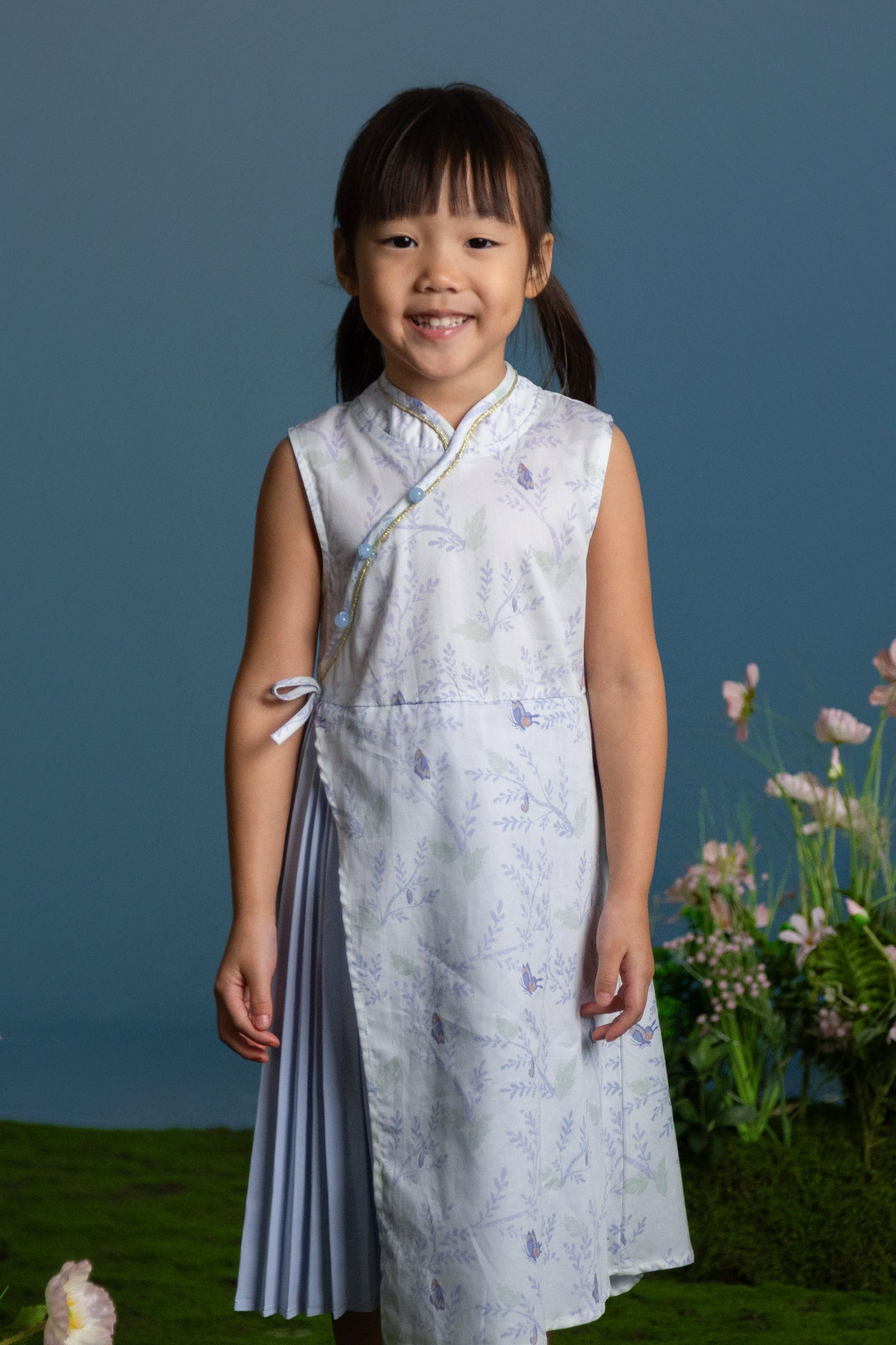 Wrap Cheongsam - Blue Flutter Spring