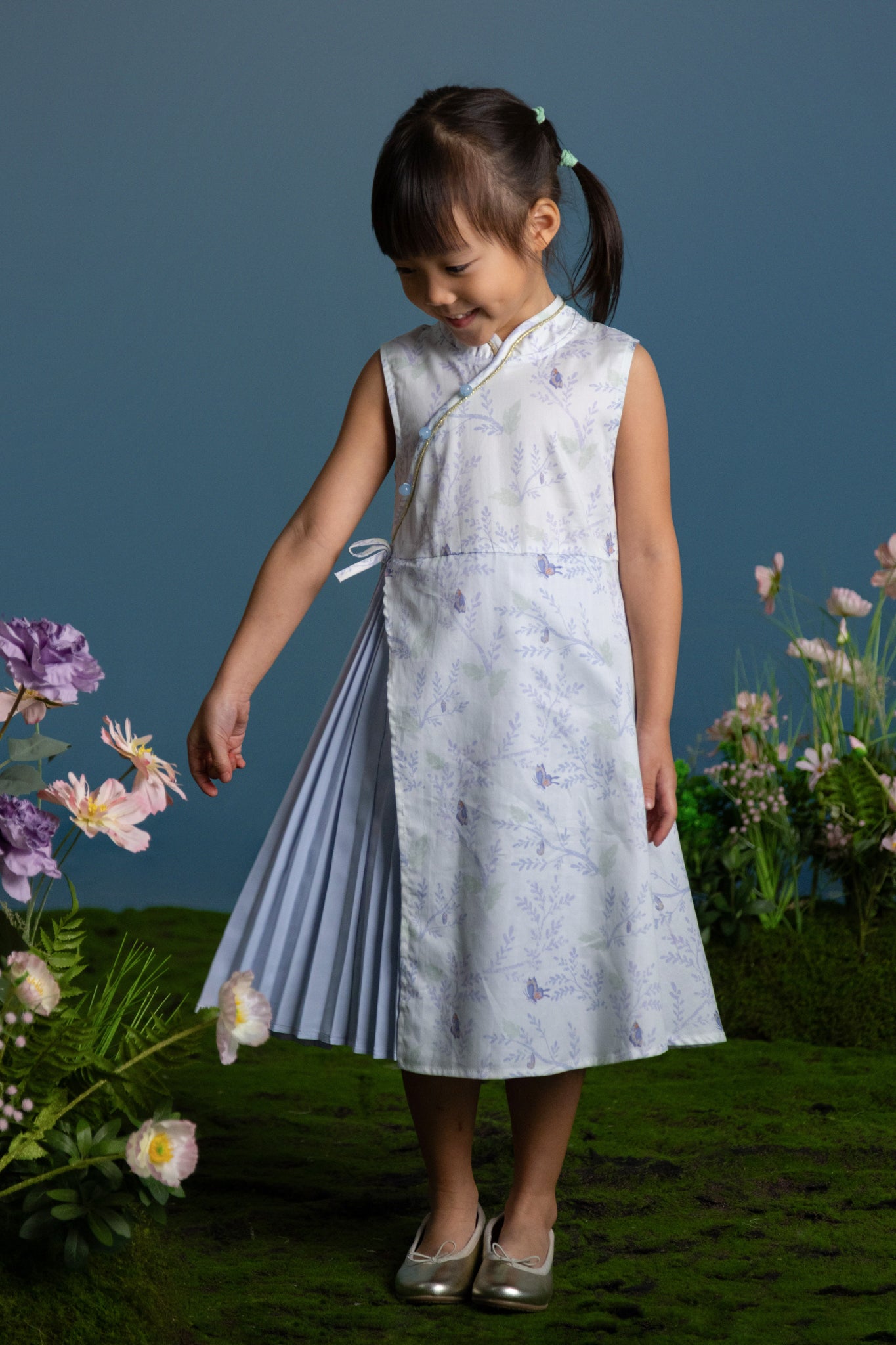 Wrap Cheongsam - Blue Flutter Spring