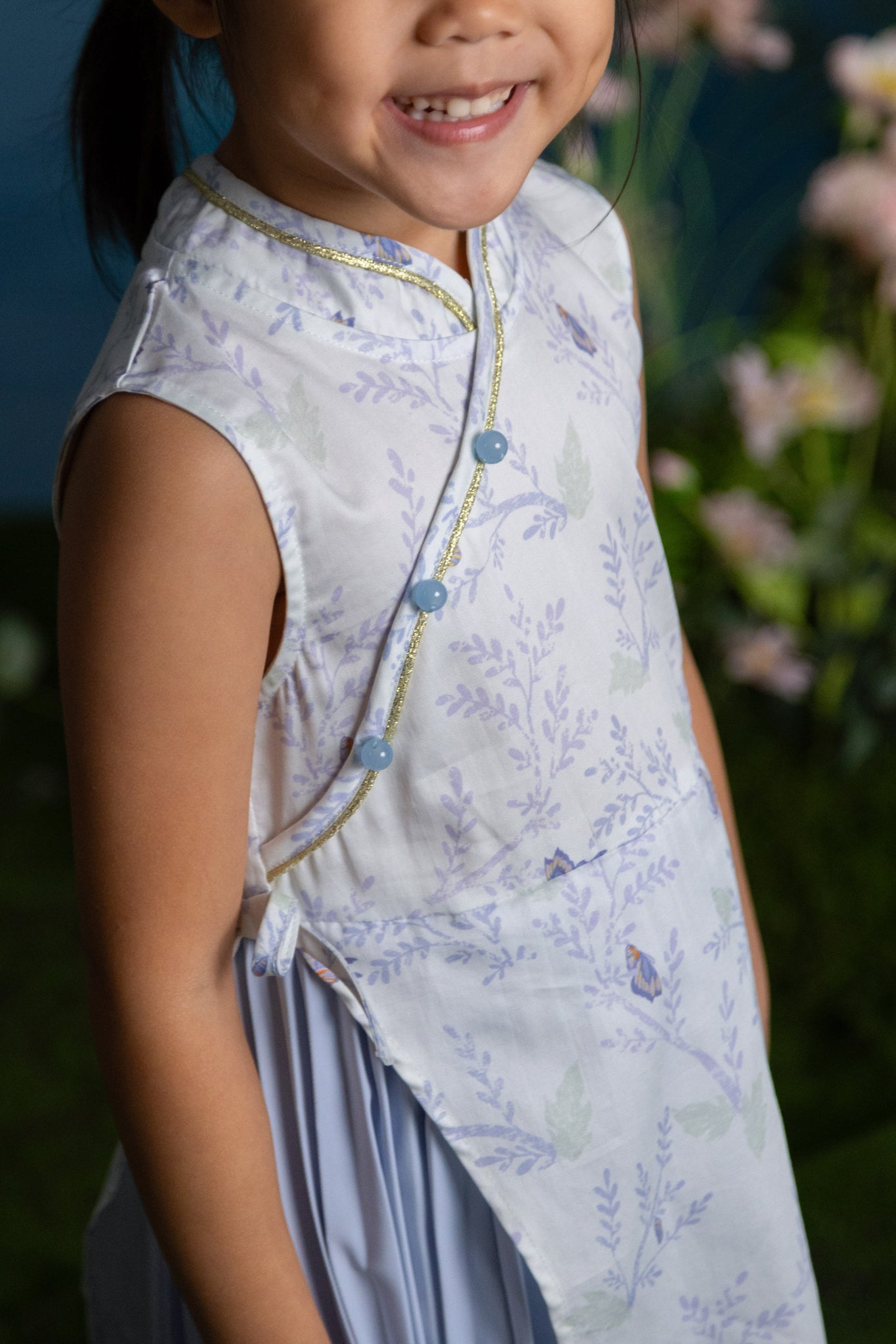 Wrap Cheongsam - Blue Flutter Spring