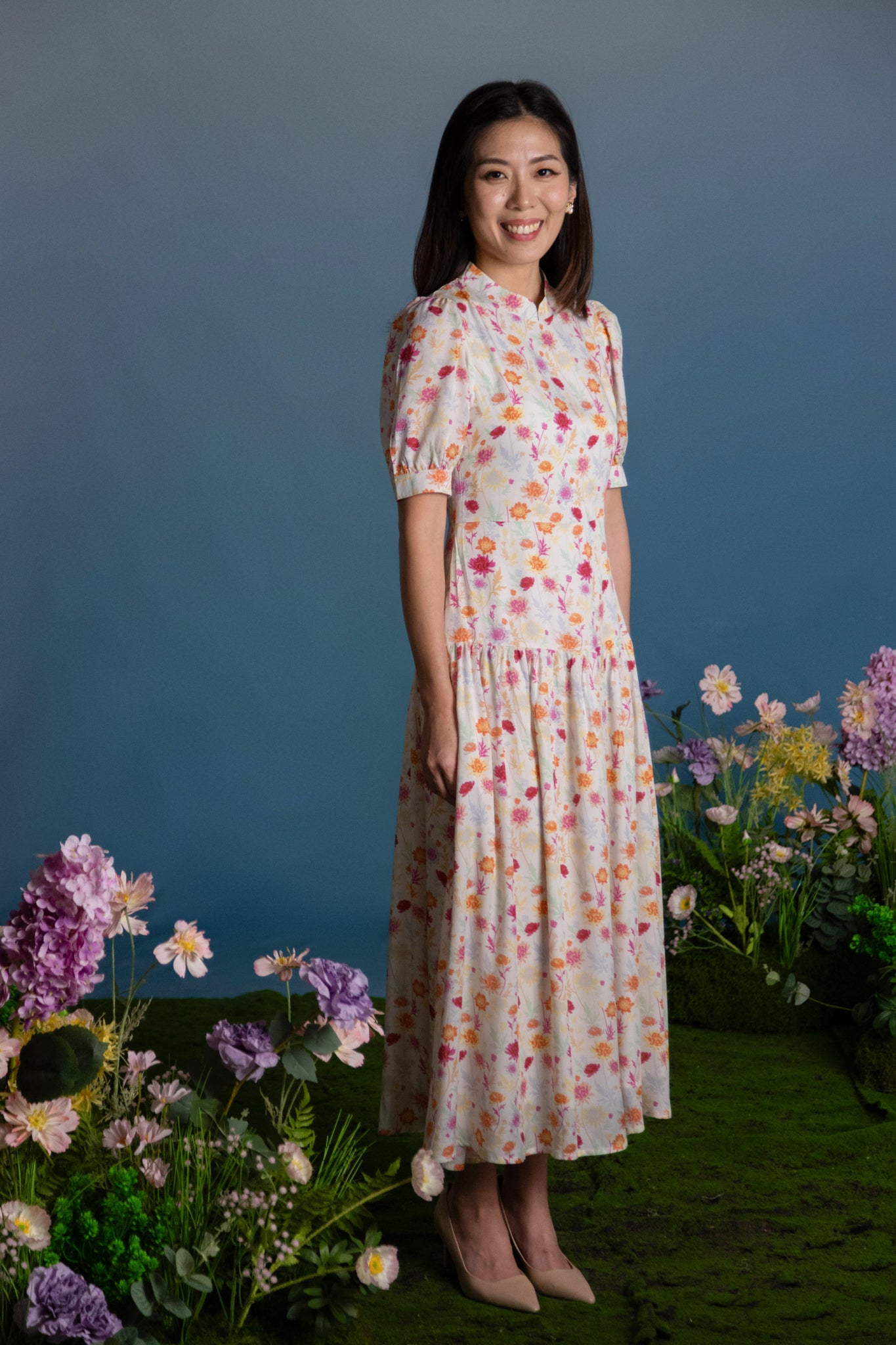 Ladies Gwen Dress - Colourful Chrysanthemums