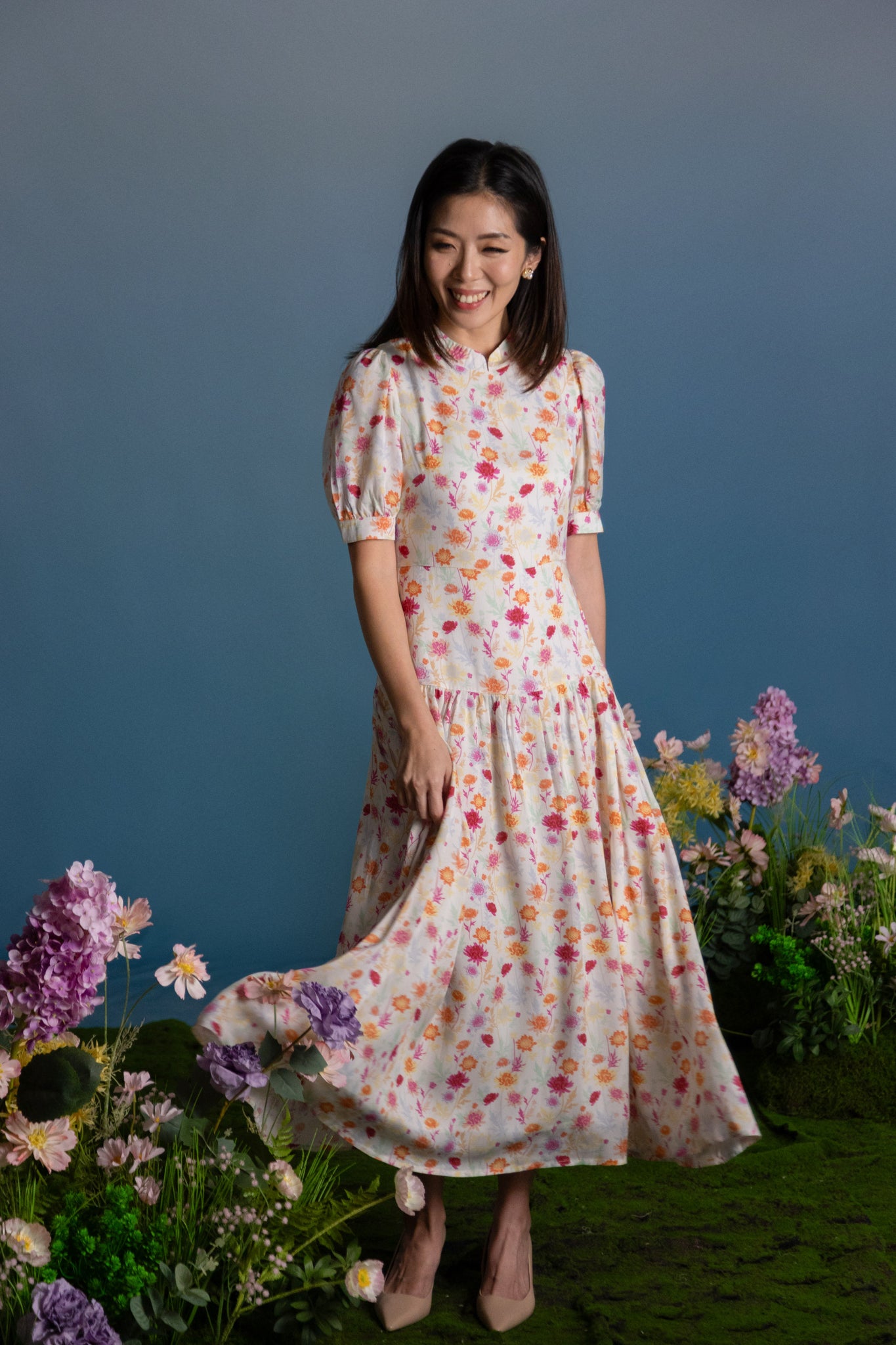 Ladies Gwen Dress - Colourful Chrysanthemums