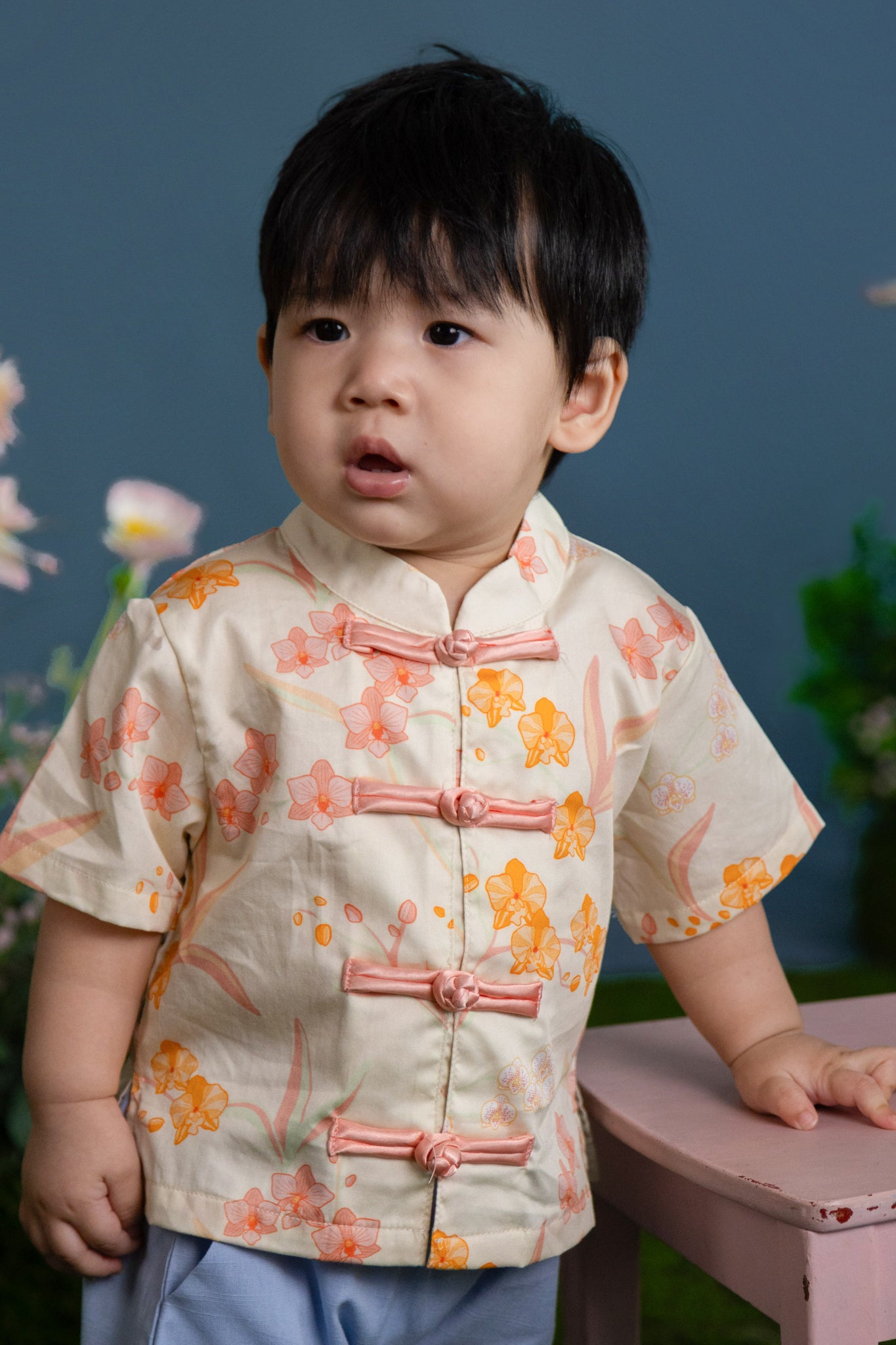 Tang Shirt - Cream Orchid Garden