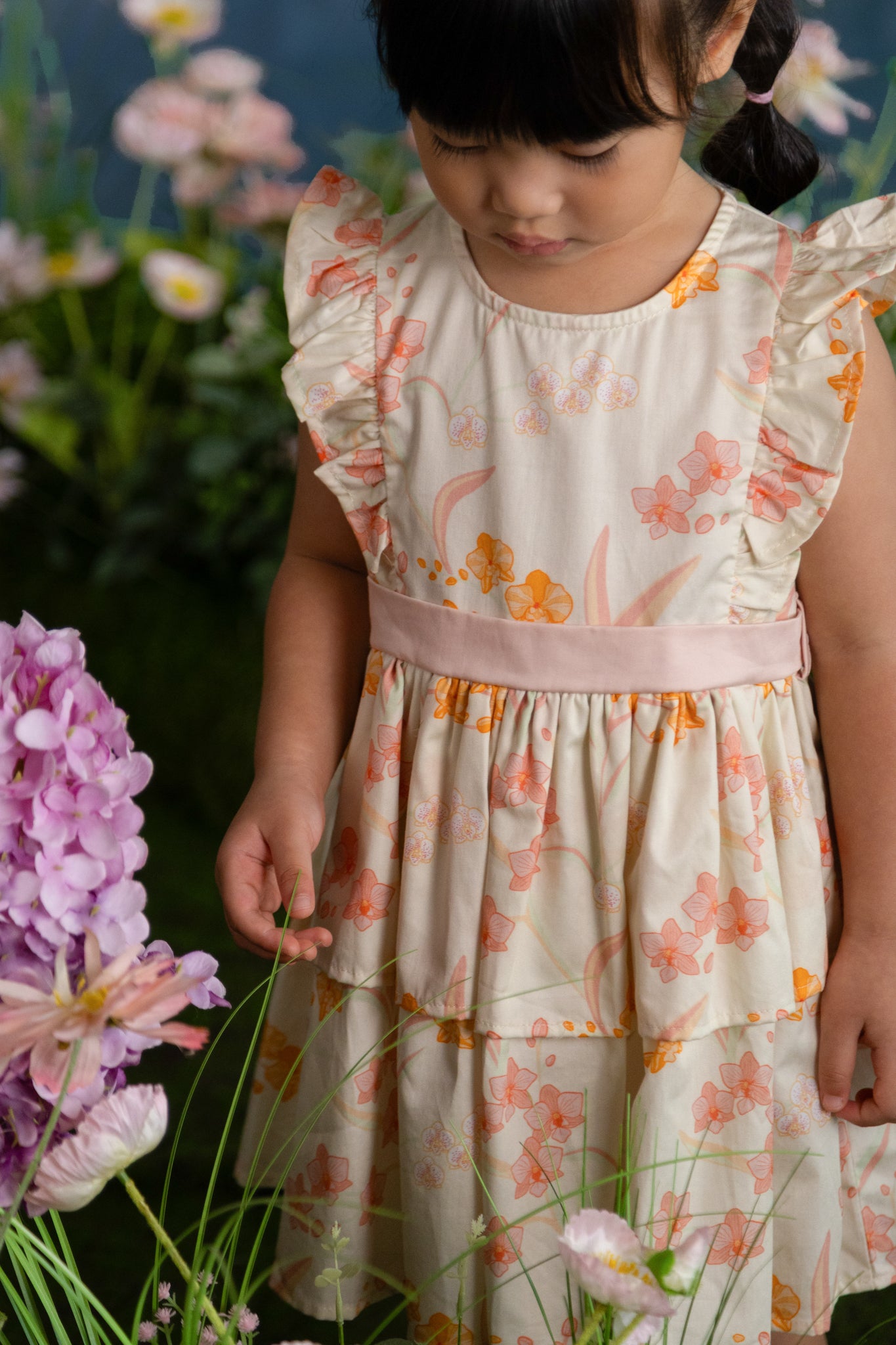 Aria Dress - Cream Orchid Garden