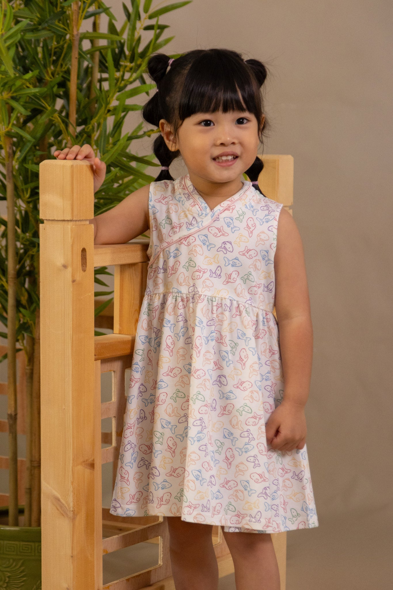 Jersey Flare Cheongsam - Rainbow Fish