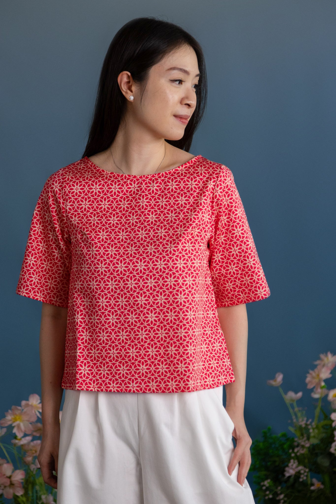 Ladies Kelly Top - Red Honeycomb Tiles