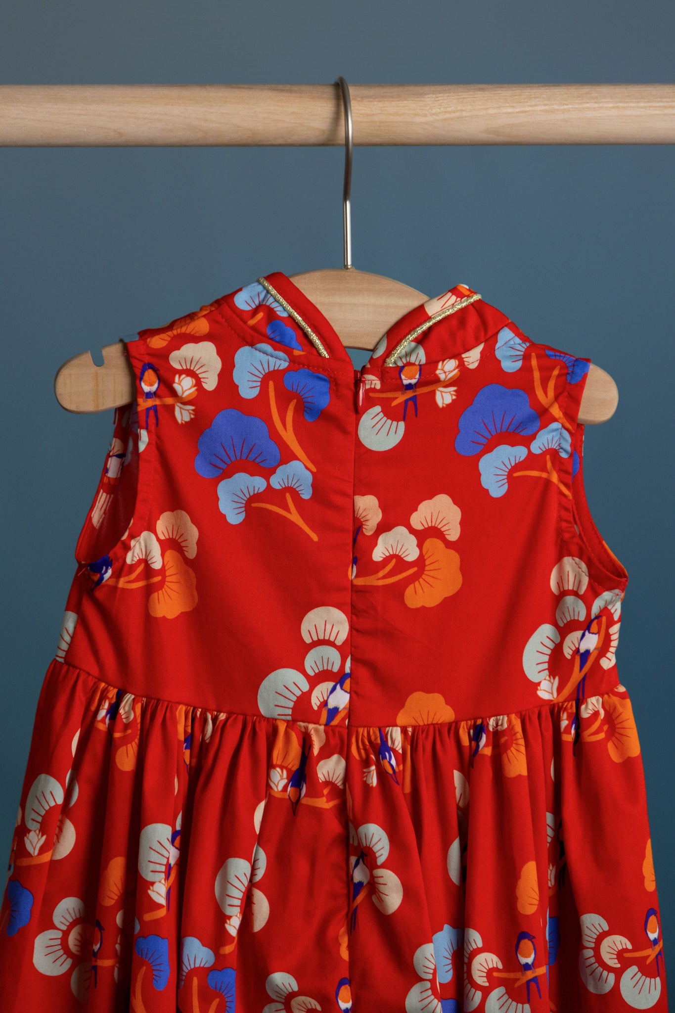 Flare Cheongsam - Red Tree Songbirds