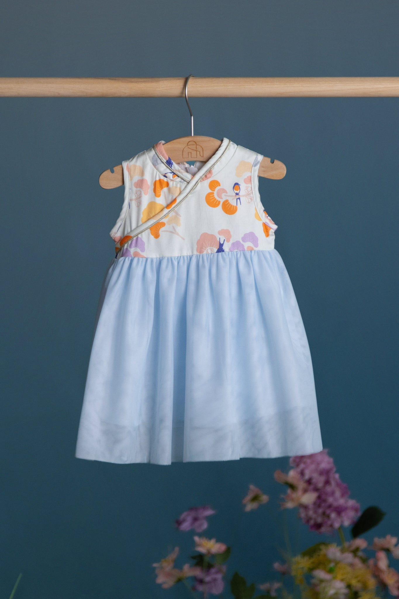 Flare Tulle Cheongsam - Pastel Tree Songbirds