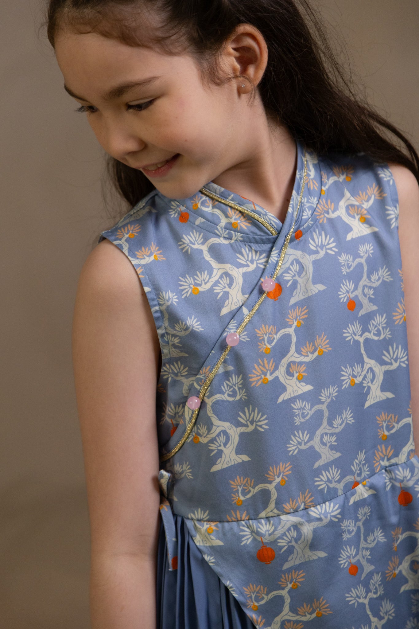 Wrap Cheongsam - Blue Lucky Bonsai