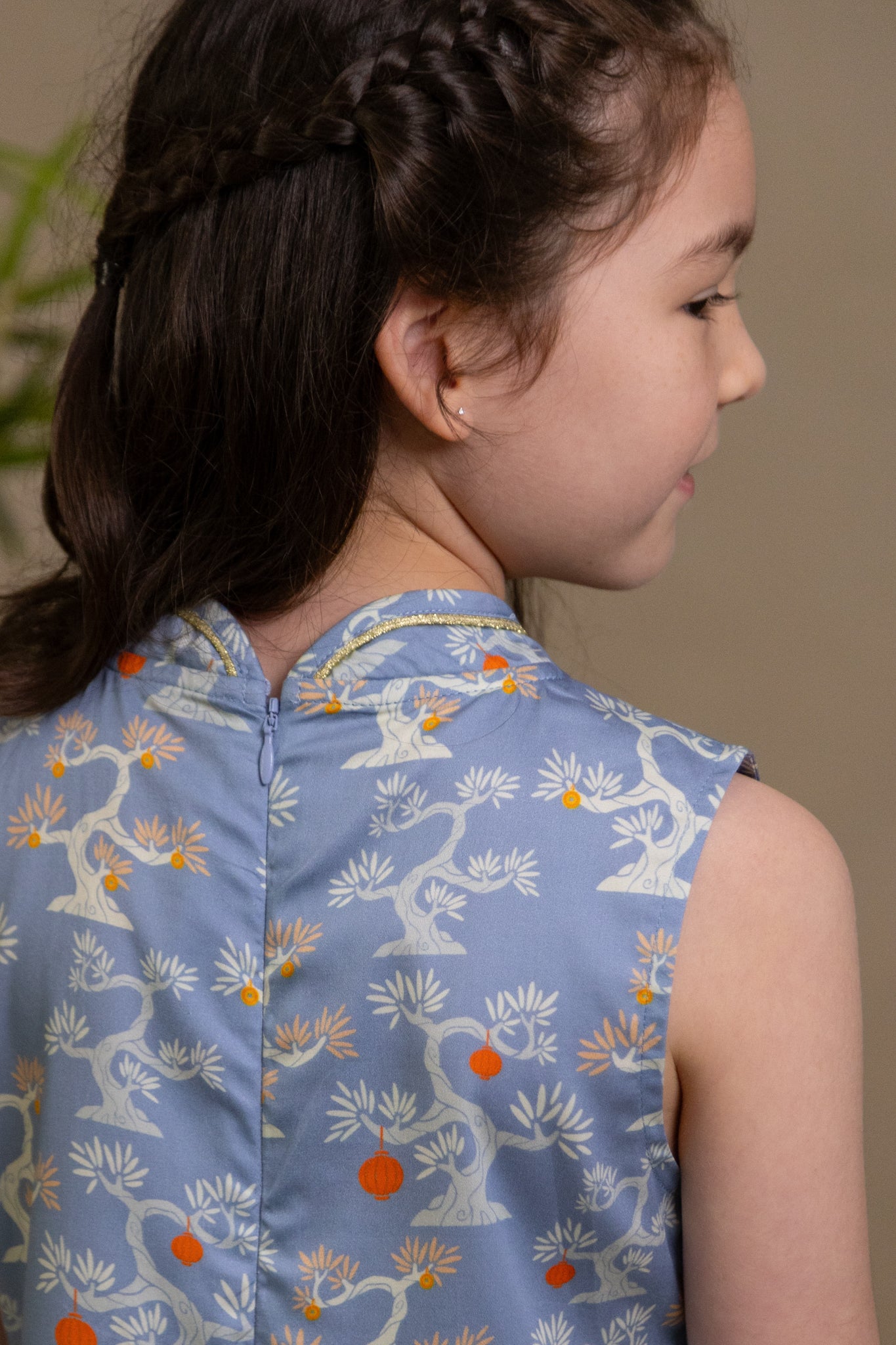 Wrap Cheongsam - Blue Lucky Bonsai