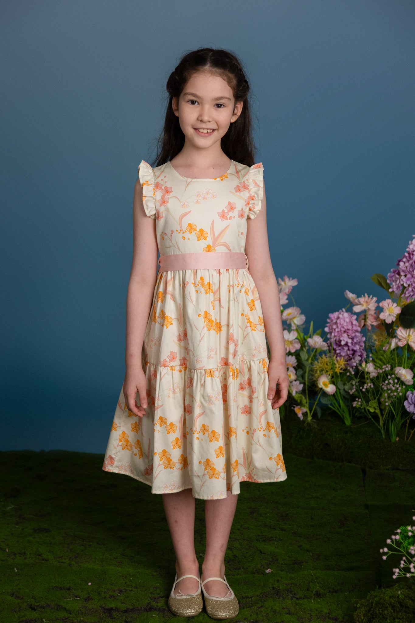 Blair Dress - Cream Orchid Garden