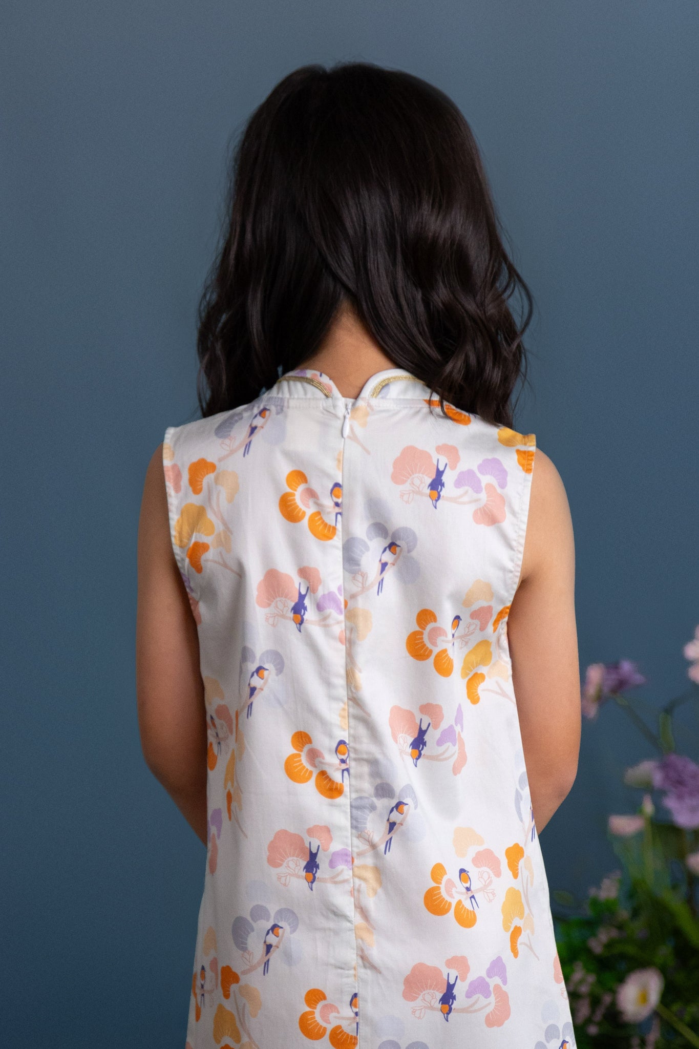 Drop Waist Cheongsam - Pastel Tree Songbirds