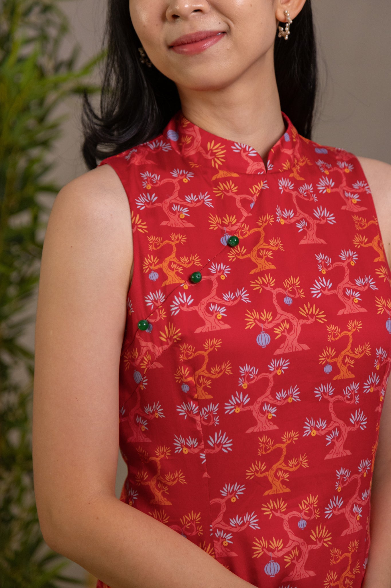 Ladies Mini Peony Cheongsam - Red Lucky Bonsai