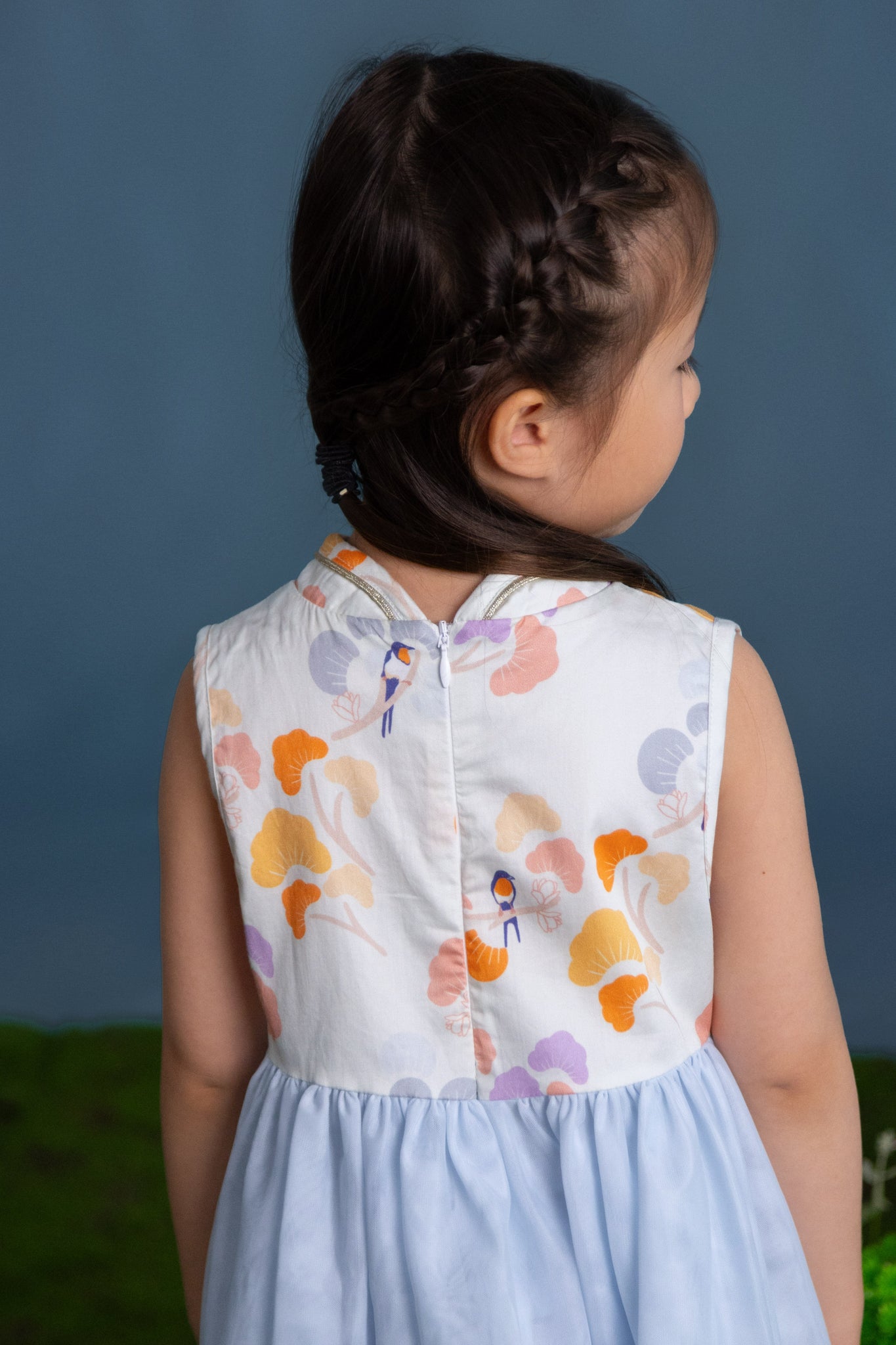 Thea Tulle Cheongsam - Pastel Tree Songbirds