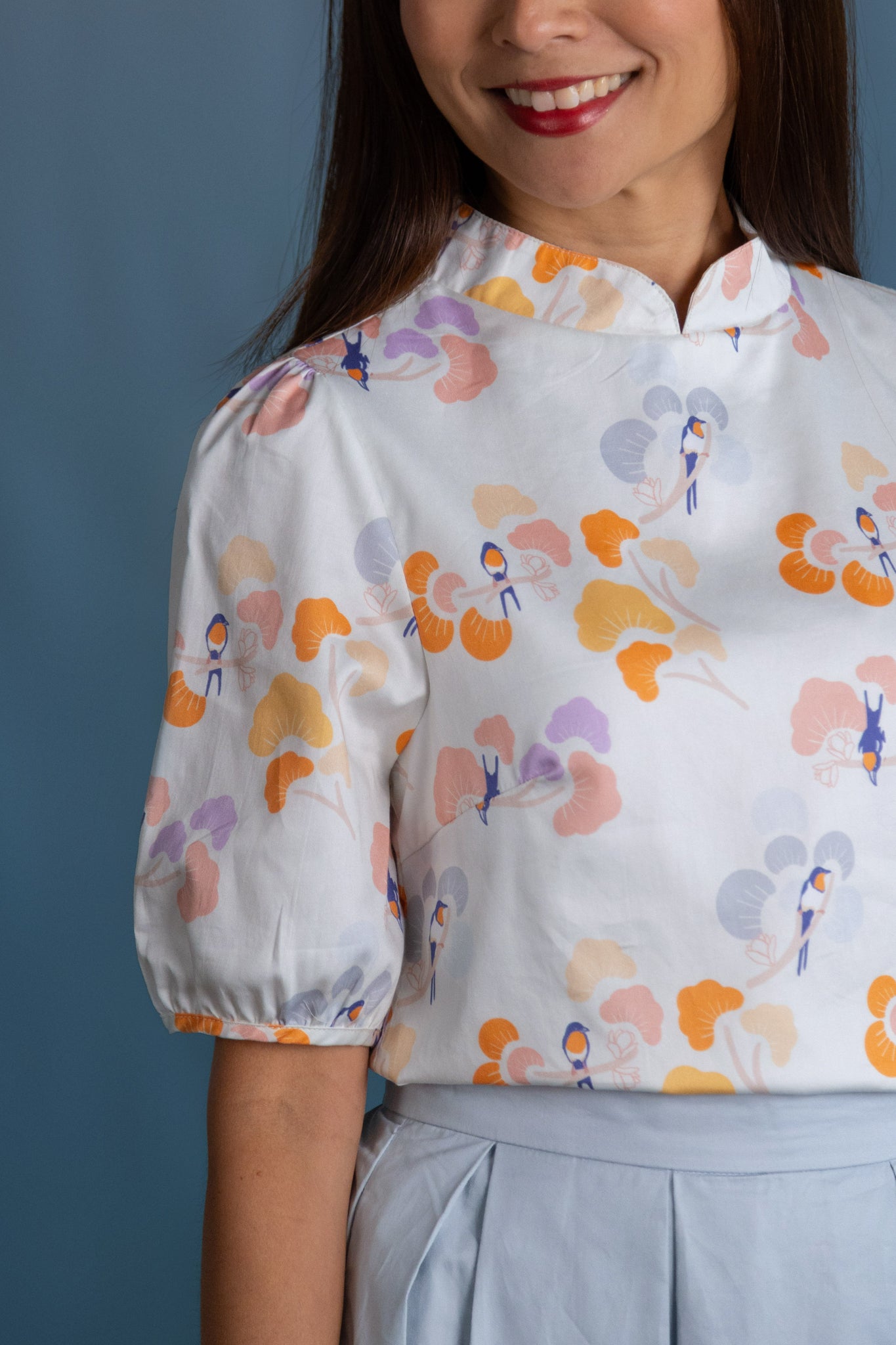 Ladies Nadia Top - Pastel Tree Songbirds