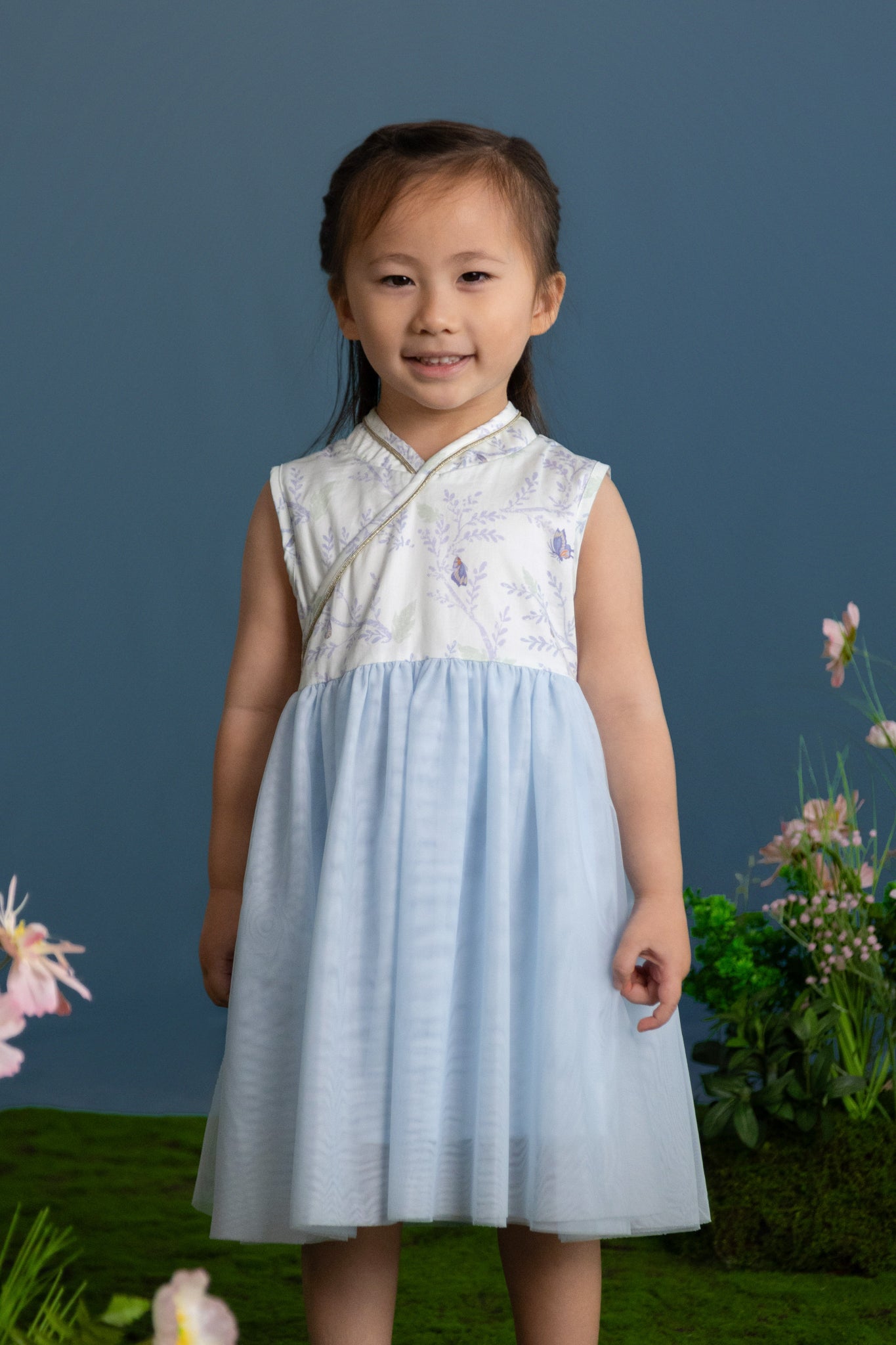 Thea Tulle Cheongsam - Blue Flutter Spring