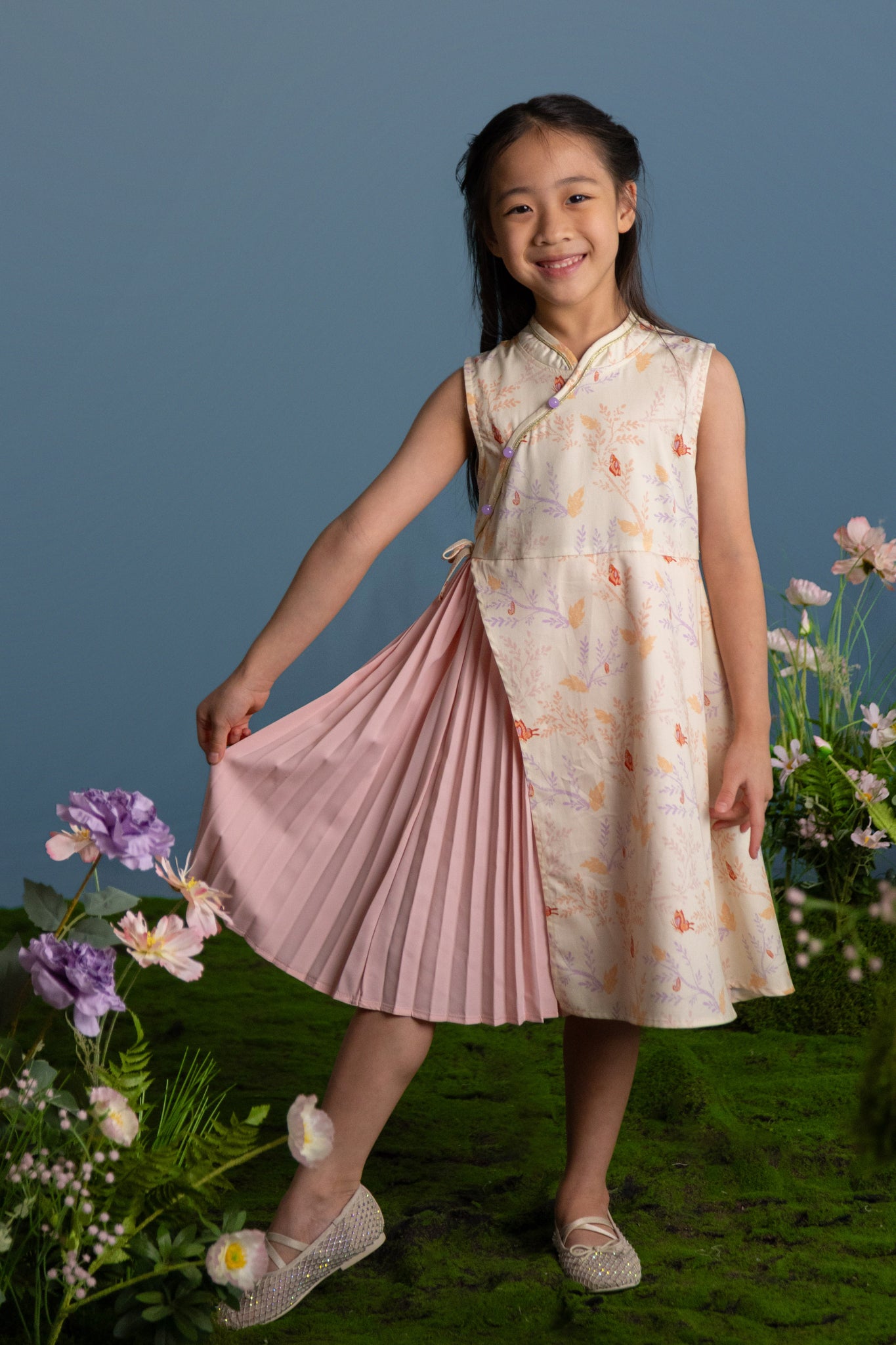 Wrap Cheongsam - Coral Flutter Spring