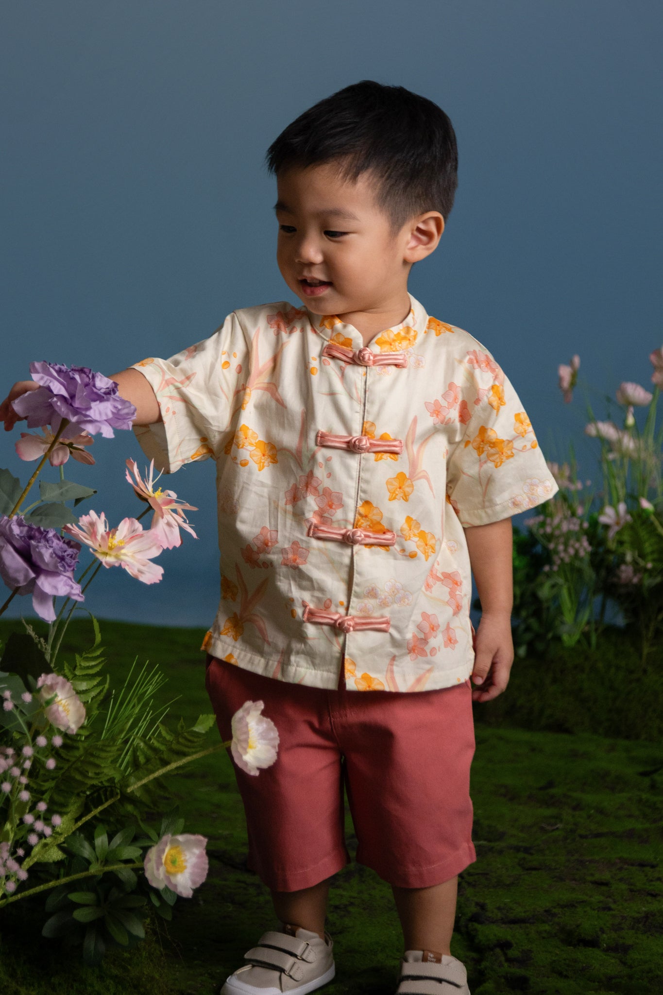 Tang Shirt - Cream Orchid Garden