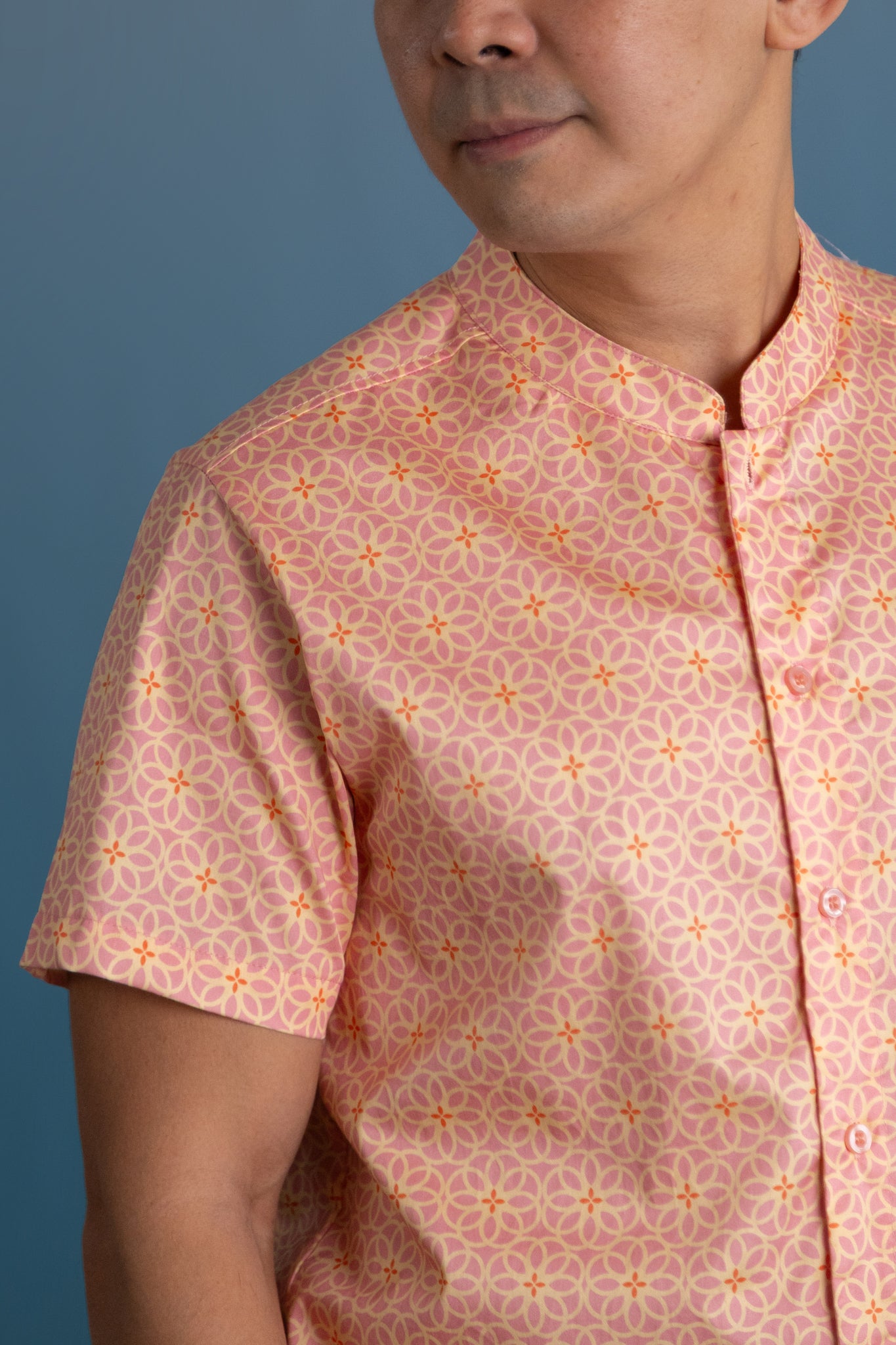 Men's Mandarin-collared Shirt - Pink Honeycomb Tiles