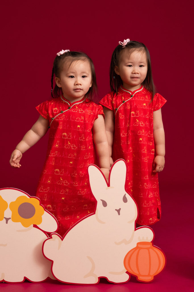 Cheongsam - Red Bunnies In A Row | Chinese New Year 2023 | The Elly Store Singapore