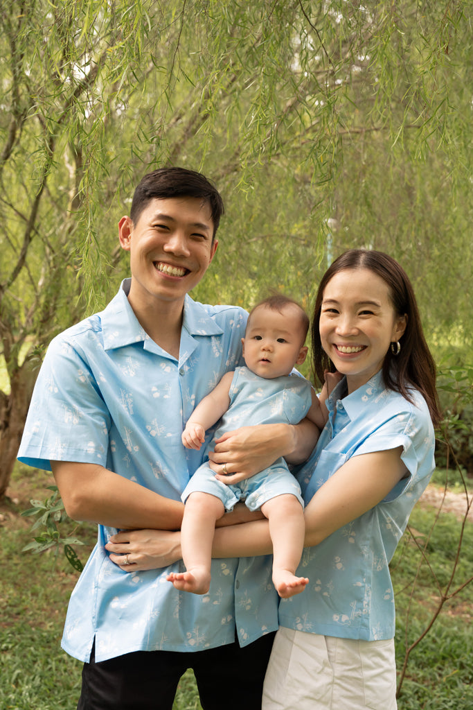 Ladies Sadie Blouse - Blue Bamboo Pandas | Twinning Family Sets | The Elly Store Singapore