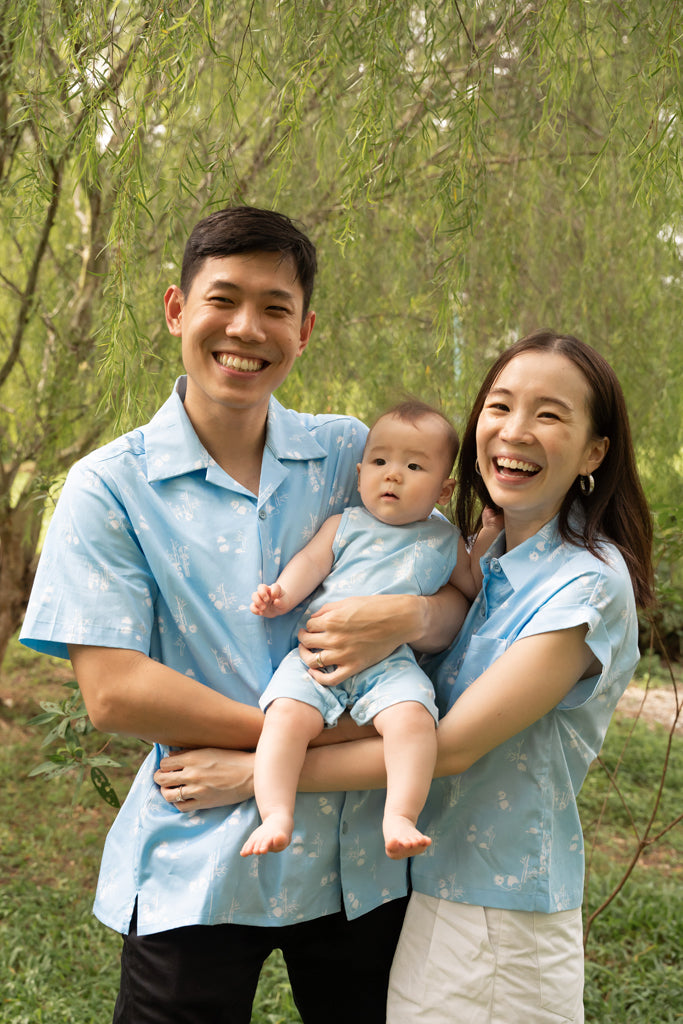 Ladies Sadie Blouse - Blue Bamboo Pandas | Twinning Family Sets | The Elly Store Singapore