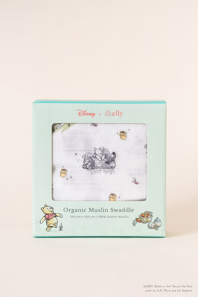 Disney x elly Organic Cotton Swaddle - Breezy Day Pooh | Ideal for Newborn Baby Gifts | The Elly Store Singapore