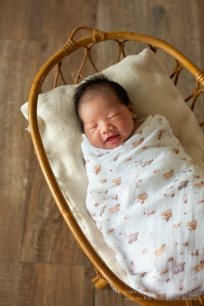 Disney x elly Organic Cotton Swaddle - Dandelion Pooh | Ideal for Newborn Baby Gifts | The Elly Store Singapore